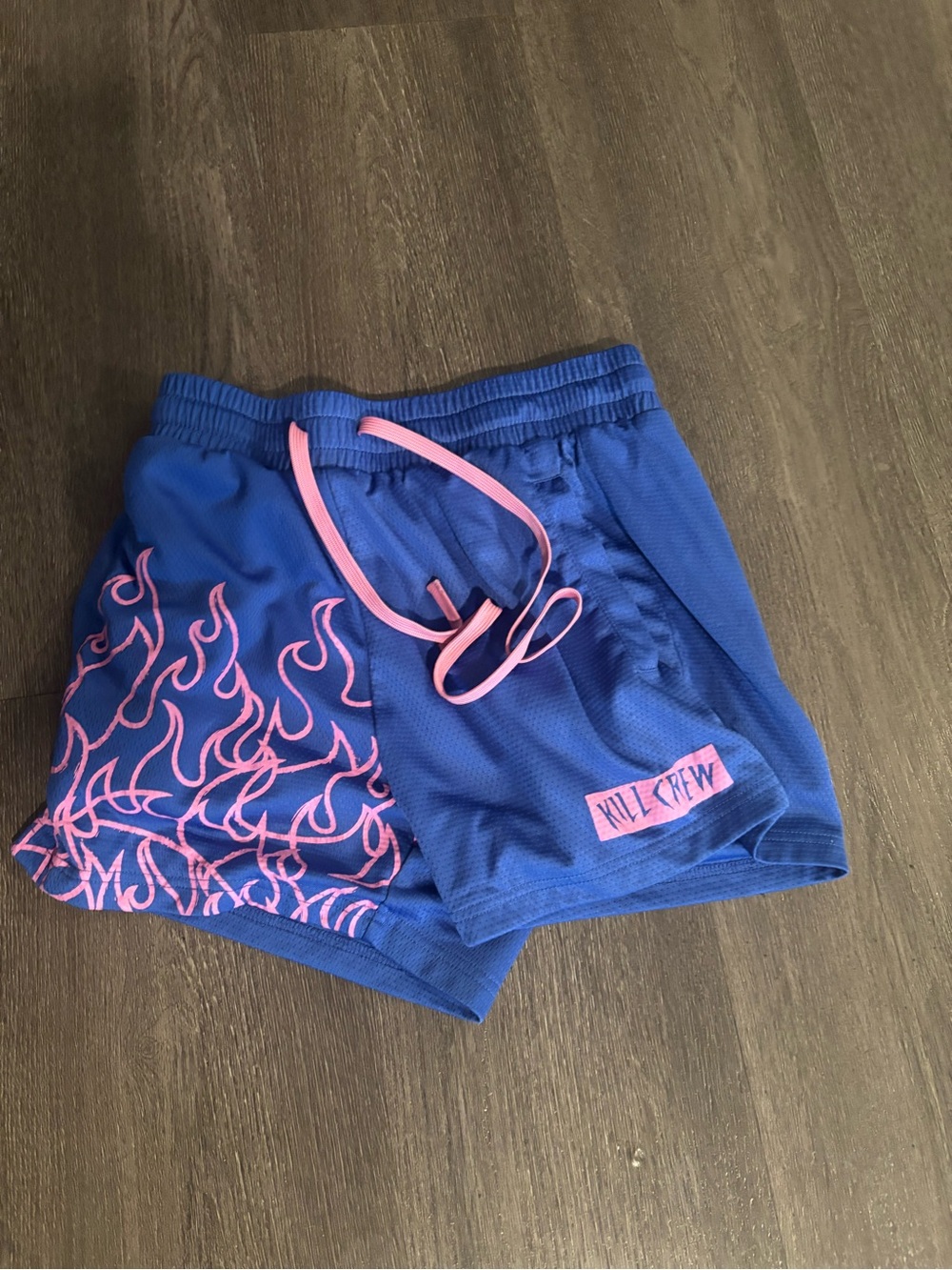 Kill Crew Blue Athletic Shorts with Pink Flame Accent